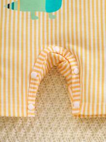 SHEIN Playful Pals 男宝宝可爱动物派对插画连体裤，舒适柔软，适合日常外出和节日礼物 - 黃色 - 查看 4