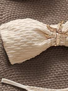 Swim Chiccia Set de costume de baie cu decor cu stele de mare, cu textura, fără bretele, 3 buc, haine de plajă sexy