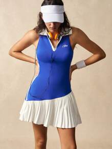 VARSIVA Váy thể thao không tay xếp ly Colorblock dành cho nữ mùa hè - Màu xanh hải quân - Xem 4