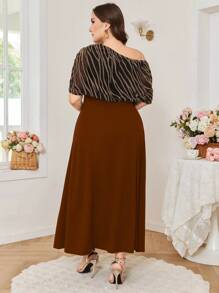 Modelyn Plus Size Slash Neck Striped Patchwork Bodycon Mini Dress, Slimming And Figure-Flattering