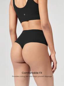 GLOWMODE 2 Packs Lightweight Breathable Sweat-Wicking High-Rise Waist Seamless No-Show Thong Underwear Daily Casual Workout - Black - View 4