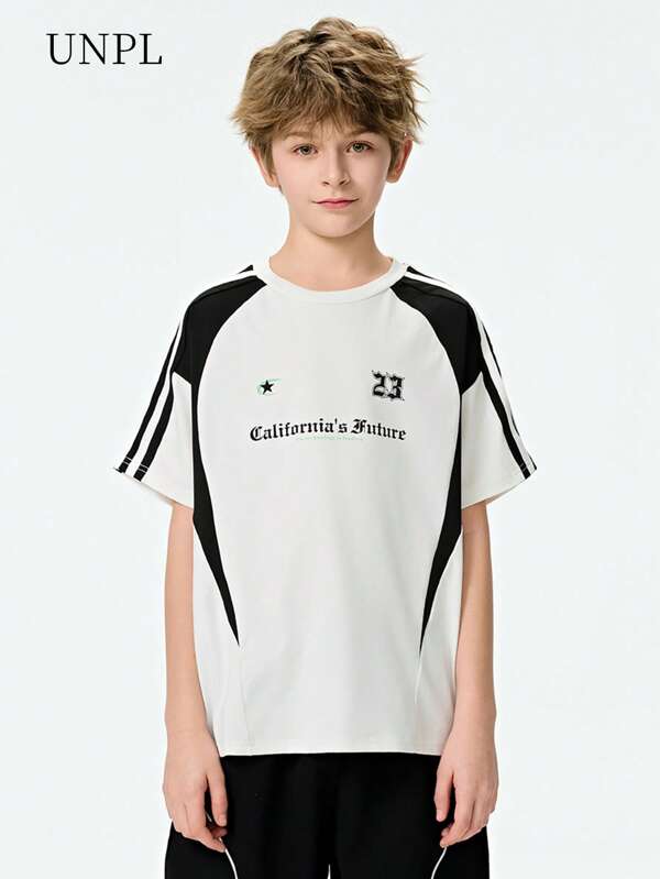 Tween Boy Colorblock Letter Graphic Print Short Sleeve T-Shirt