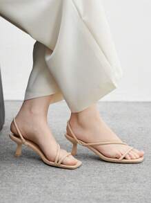 CUCCOO SZL Giày sandal đế vuông gót thấp gợi cảm màu mơ, quai hậu thích hợp khi đi làm, hẹn hò, tụ tập, ngày lễ, tiệc tùng, kỳ nghỉ, ngày lễ tình nhân - Màu be - Xem 5