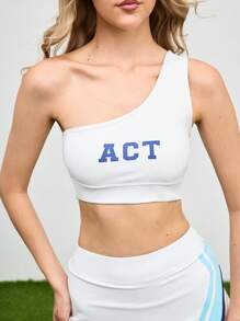 Cheerettes 字母图案不对称领口无袖修身背心 - 白色 - 查看 7