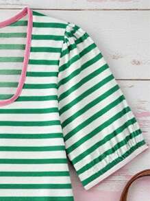 EMERY ROSE Chemise d'été décontractée grande taille avec motif rayé contrasté, style polyvalent pour les vacances, convient pour la saison chaude