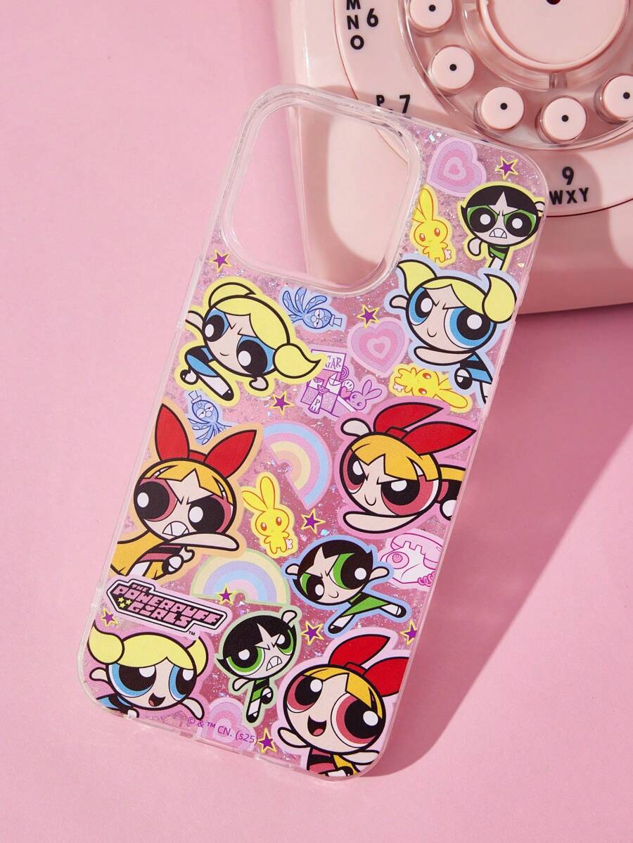 THE POWERPUFF GIRLS X SHEIN 花朵、泡泡、毛茛图案时尚手机壳 - 彩色 - 查看 1