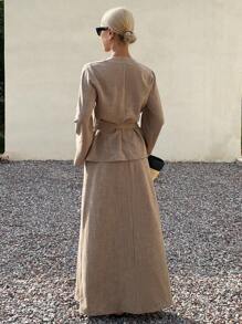 Livesso 2pcs/Set Women Summer Cinched Waist Top & Fish Tail Skirt