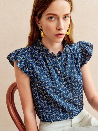 Écloséra 女士刺绣牛仔衬衫，时尚，适合夏季