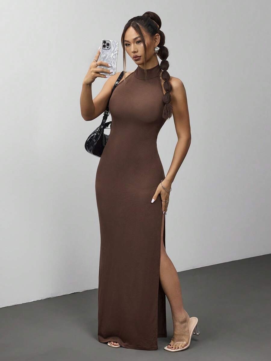 Jeanoix 女式纯色露背高开衩长裙，性感春夏装