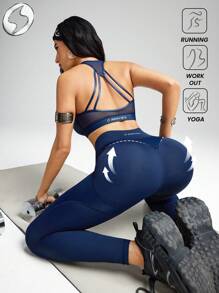 Innovista Glossy Sculpt & Ultra Sexy Sports Leggings In Faux Leather Effect With Animal Print, Liquid Shine Elevated Active Pants With Confidence Fit, Luxury Performance, High-Rice Curve, Mesh Cut Out Athleisure, Fashion ICON, Slay & Sleek, Glow-Feel For Music Festival, Street Sexy Fit, Everyday Essential Easy Wear, Activewear, Modern Movement, Motivation, WAG - Navy Blue - View 2