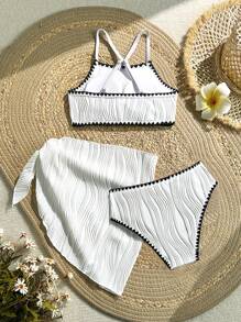 New Stylish Girls' 3 PiecesSpecial Fabric Swimsuit - White - View 2