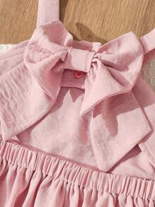Blossori Elegant Pink Floral Embroidered Midi Dress For Young Girls With Delicate Straps And A Flared Hem - Pink - View 5