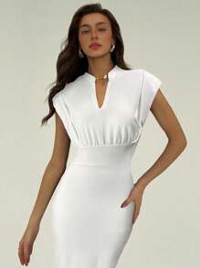 Aloruh 女士优雅纯色修身中长连衣裙，夏季