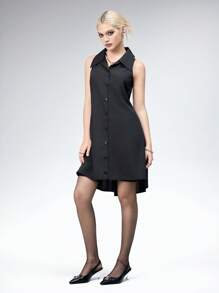 ROMWE Váy sơ mi cổ điển Gothic viền bất đối xứng dành cho nữ - màu đen - Xem 4