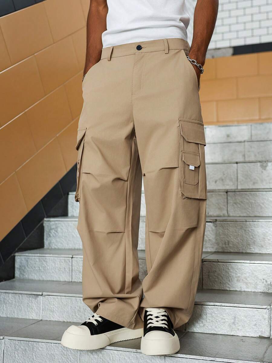 Manfinity Homme Men's Mature Casual Multi-Pocket Design Loose Cargo Pants Cargo Khaki Pants Men Khaki Pants Men Cargo Cargo Pants Men Baggy Men Cargo Pants Baggy Men Baggy Cargo Pants,Mature Casual Khaki Vintage Wide-Legged Loose Work Trousers For Men Are Suitable For Daily Leisure, Weekend Trips, Relaxed Work Environments For Music Festivals, Parties Or Semi-Formal Occasions. It Is An Indispensable Item In A Man's Wardrobe And A Great Gift For A Boyfriend Or Husband.