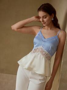 MOTF PREMIUM ÁO PEPLUM REN GUIPURE - Màu xanh lam - Xem 7