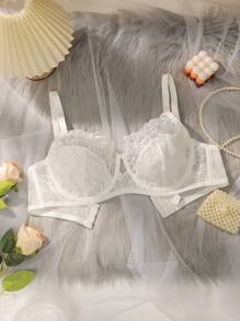 SHEIN 1 pièce Soutien-gorge sexy avec armature, en maille brodée, grande taille