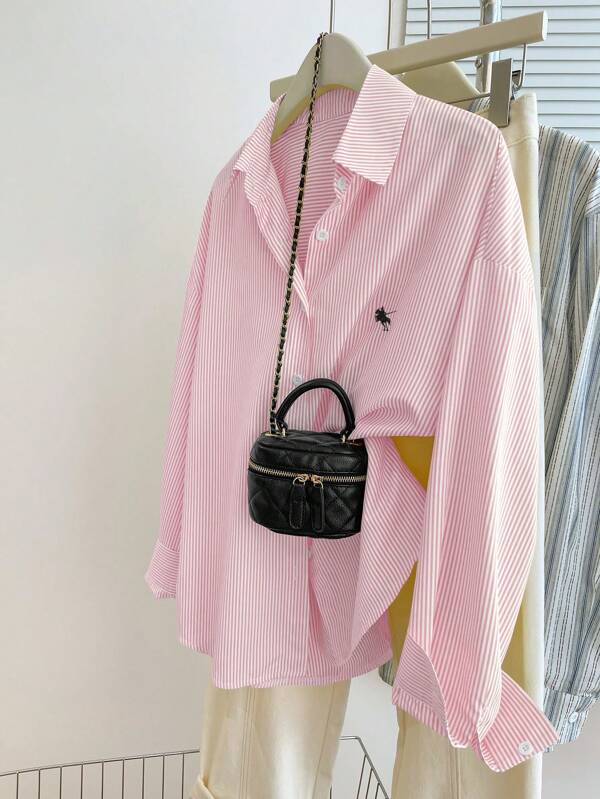 Women's Casual Striped Long Sleeve Blouse, Suitable For Office/Commute