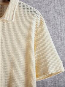 SHEIN 青少年休闲街头风格百搭舒适纯色 Polo 领短袖衬衫，适合通勤、上学、日常休闲、度假、运动、春夏季 - 白色 - 查看 4
