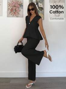 Siren Gaze Set de 2 piezas de ropa de verano informal de mujer con top de tirantes y pantalones de unicolor, conjunto de 2 piezas de algodón, conjunto informal de mujer, ropa de mujer de 2 piezas, conjunto de 2 piezas para mujer