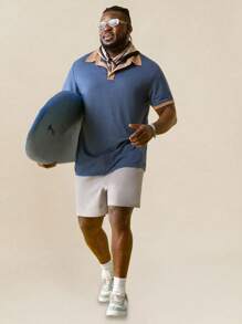 EASEVO Plus Size Men's Casual Slim Fit Short Sleeve Knit Polo Set, Suitable For Summer - Multicolor - View 2
