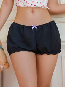 PetitDoll Pantalones farol con volantes en la cintura y decoración de lazo - Short de seguridad para mujer