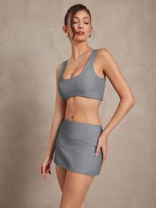 L'Amorae Top scurt elegant pentru femei, fără mâneci, de vară, pentru lucru, vară, casual, birou, muncă - Gri - Vizualizare 4