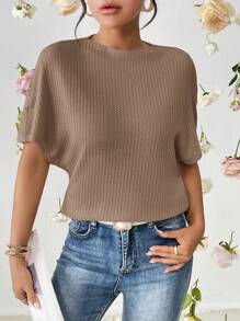 SHEIN Essnce Damska, luźna koszulka na wakacje w dużym rozmiarze, przewiewna bluzka, uroczy, letni top na imprezę - Kolor khaki - Zobacz 3