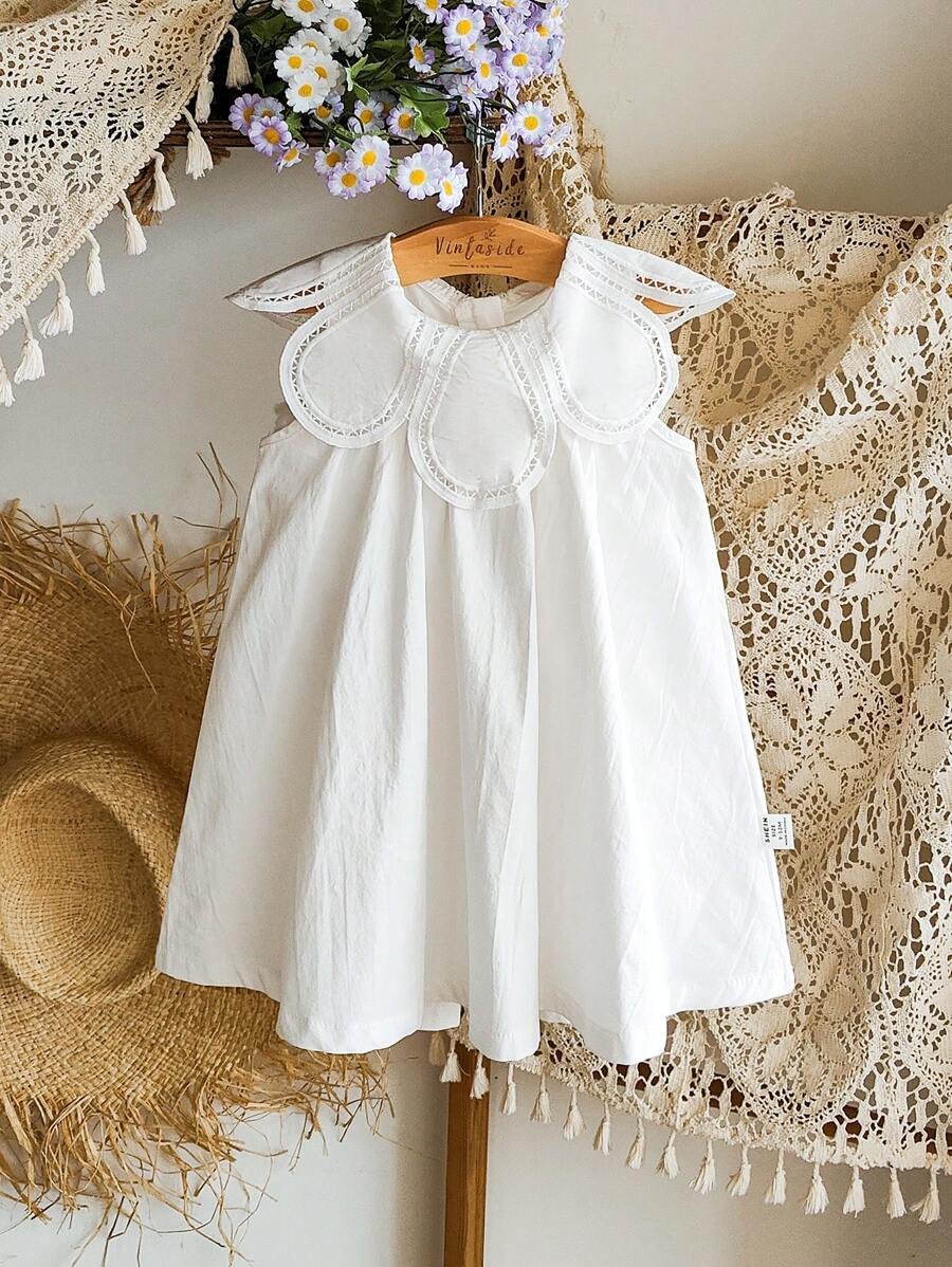 SHEIN Vintaside Kids Baby/Infant/Toddler Girls Elegant Minimalist Petals Collar Sleeveless Dress, Spring/Summer