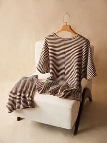 SHEIN CURVE+ 大码两件套：夏季度假T恤和短裤，女士春季夏季服装 - 彩色 - 查看 7