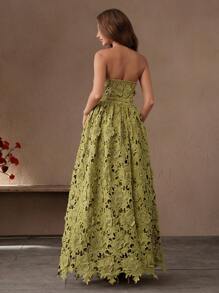 SHEIN Unity Vestito elegante e sexy con bandeau in pizzo traforato e motivo a lisca di pesce - Verde - Visualizzare 3