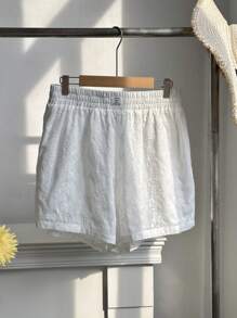 Comfortcana Plus Size Women White Embroidered Shorts, Fashionable For Summer - White - View 6