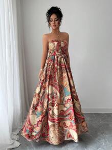 Selianne Western Music Festival Tube Top Waisted A-Line Dress, Holiday Elegant Romantic Dress For Women - Multicolor - View 5