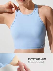GLOWMODE FeatherFit™-Sculpt Glow Hard Compressive Reflective Back Removable Cups Racerback Active Crop Top Sports Bra Medium Impact Running Jogging Workout Gym Training Active