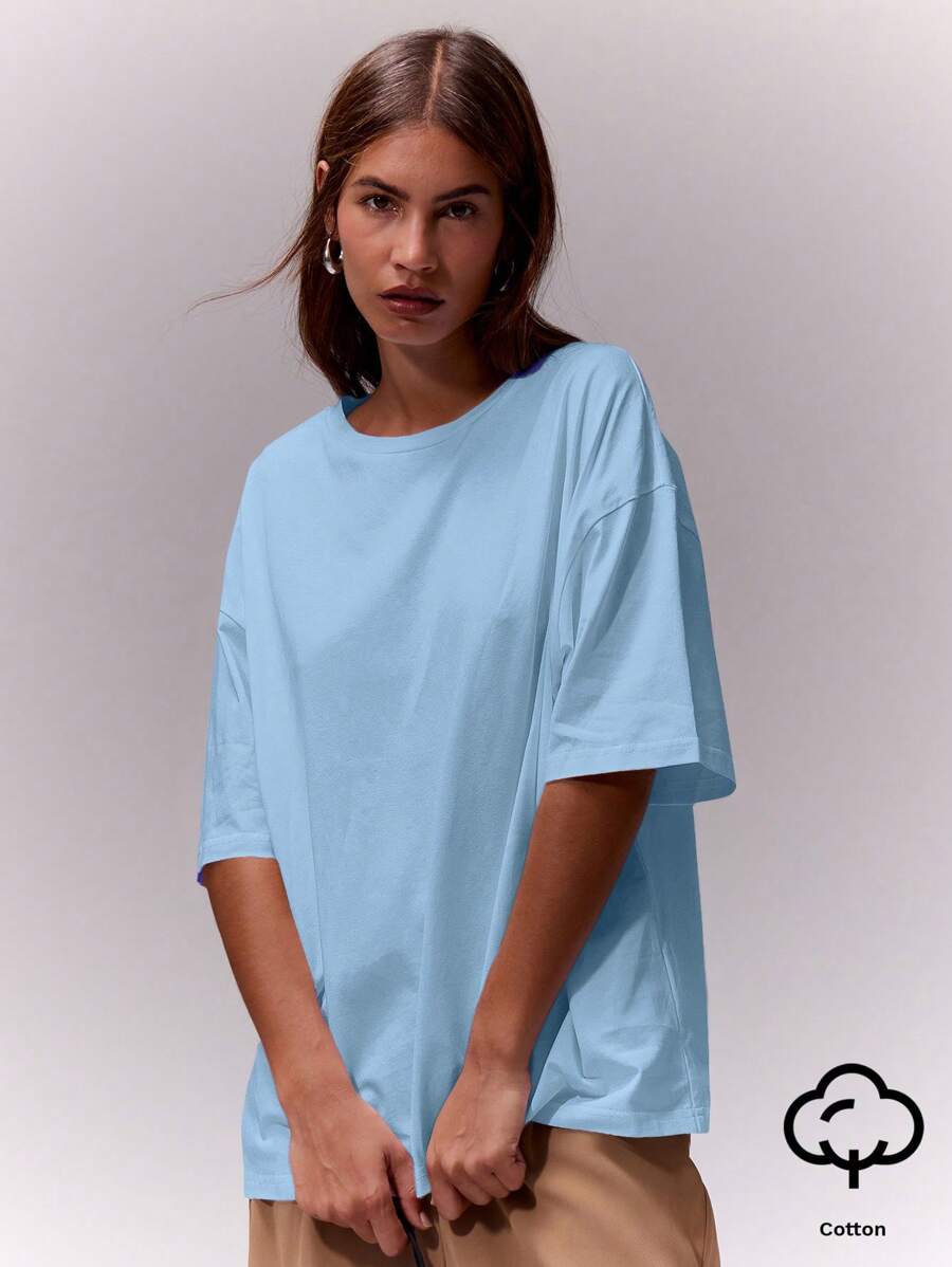 MUSERA Áo thun cổ tròn rộng rãi, mềm mại, thích hợp mặc đi sân bay, đi học, thanh lịch cho mùa xuân hè và kỳ nghỉ. - Màu xanh lam - Xem 1
