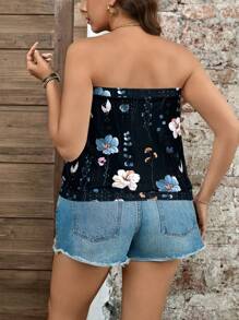 SHEIN LUNE Damen Top in Große Größen, trägerloses, modisches Sommer-Design - Schwarz - Übersicht 2