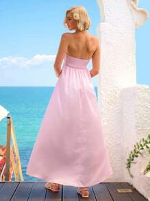 Vivid Eden Women's Summer Pink Floral Tropical Strapless Maxi Dress,Elegant Garden Party Vacation Holiday,Hawaii Beach Outfits,Tea Party Birthday Dress - Multicolor - View 5