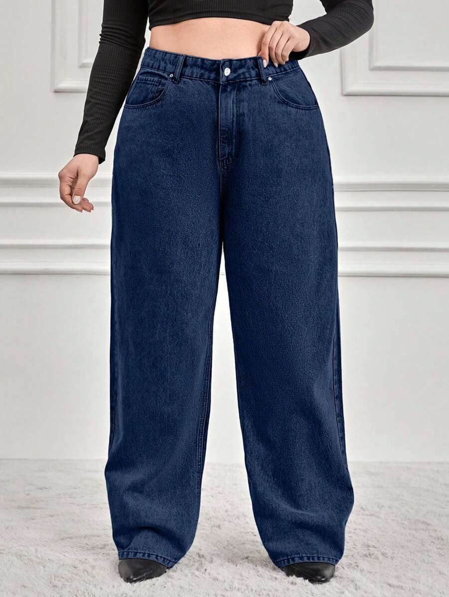 RueChic 100%纯棉女式大码直筒牛仔裤