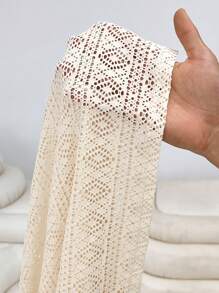 SHEIN EZwear 大码女式两件套休闲家居风格系带提花上衣和裤子 - 白色 - 查看 6