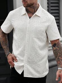 Manfinity RSRT Men's White Woven Jacquard Short Sleeve Shirt , Mens Summer Shirts , Nice Shirts For Men , Style Shirts For Men , Men S Short Shirts