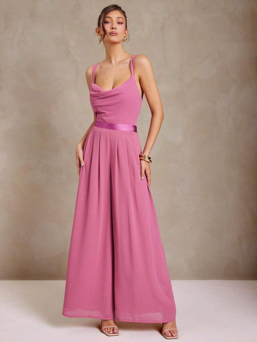 L'Amorae 女士褶皱长款雪纺夏季裤装 OFFICE CORPCORE - 紅色 - 查看 1