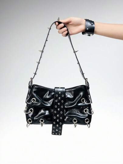 Grunge Punk Women's Fashion Metal Decor Shoulder Bag