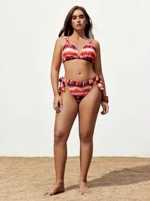 Maija Plus Size Tie-Dye Backless Sexy Bikini, Colorful Summer Print Swimwear