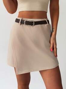 Firerie 女士优雅办公室装、时尚通勤装、休闲日常卡其色高腰超短裙裤、海滩装、机场装 - 卡其色 - 查看 4