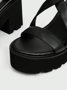 Women's Thick-Sole Black Sandals, Open-Toe Chunky Heels With Ankle Strap And Back Zipper, Durable Rubber Outsole, Multi-Functional Casual Shoes For All Seasons - Black - View 12