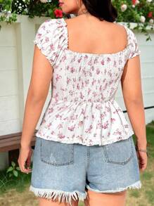 SHEIN EZwear Camicia corta estiva da vacanza con fantasia floreale in taglie comode