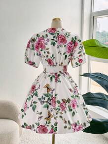 SHEIN Clasi Plus Size Summer Elegant Floral All Over Print Dress - Multicolor - View 3