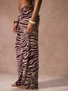 Musera Resort 中腰串珠抽绳雪纺印花阔腿沙滩罩衫裤泳装度假春夏优雅性感沙滩伊比沙岛泳装伊比沙岛泳装阿萨伊秋冬