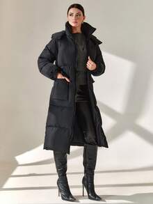 CLARA VERO Casaco de inverno acolchoado com bolsos de remendo de qualidade premium - Preto - Ver 4