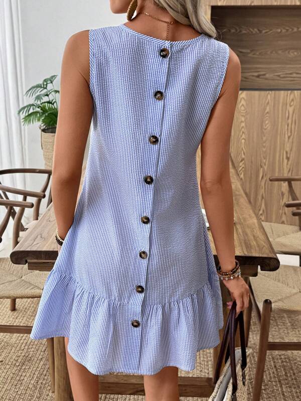 EMERY ROSE Women's Casual Stripe Backbutton Mini Dress, Vacation Style,Dresses For Women Summer Vacation Dress Women's Casual Striped Round Neck Summer Dress Vestidos Summer Dresses For Women Vacation Dress,Boho Clothes Women Vestidos Casuales De Mujer Vestido De Verano Best Selling Dresses Casual Dresses For Woman